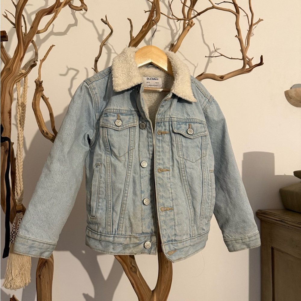 100% Cotton Child Denim Light Wash Blue Sherpa-Lined Jacket Gender-Neutral 6-7